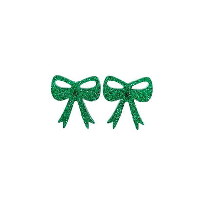 Bow Studs - Green Glitter.