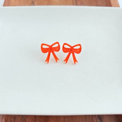 Bow Studs - Orange Glitter.