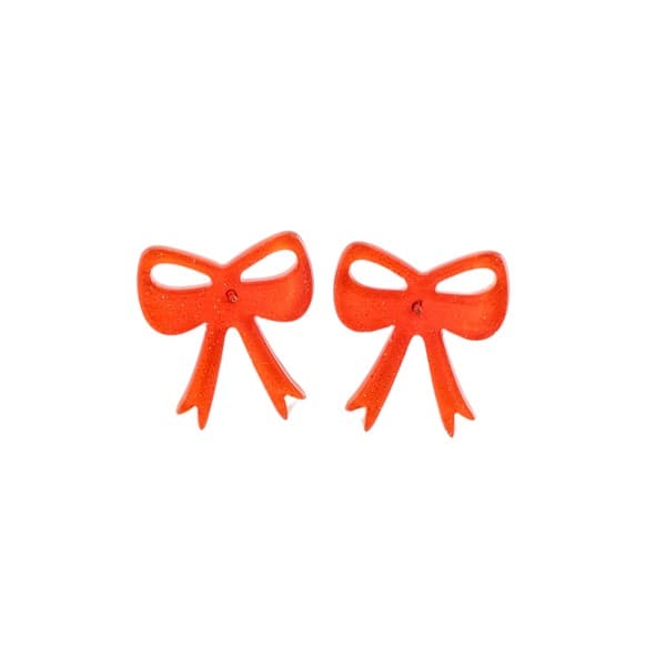 Bow Studs - Orange Glitter.