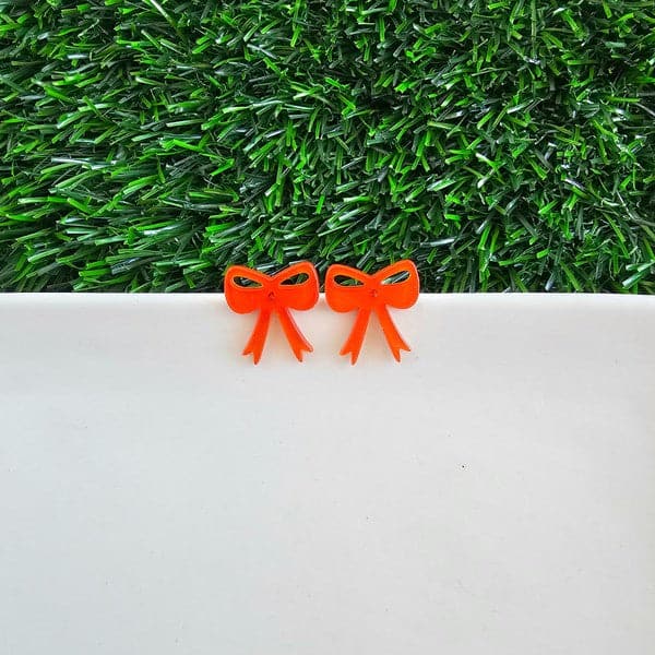 Bow Studs - Orange Glitter.