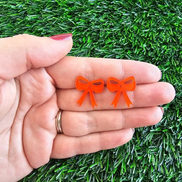 Bow Studs - Orange Glitter.