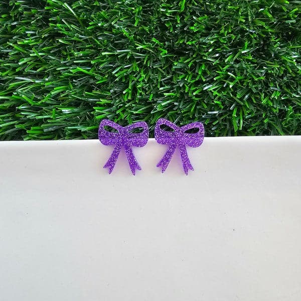 Bow Studs - Purple Glitter.