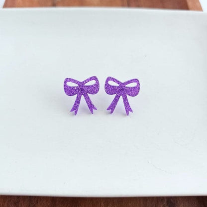 Bow Studs - Purple Glitter.