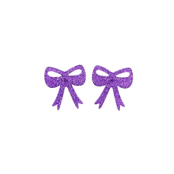 Bow Studs - Purple Glitter.