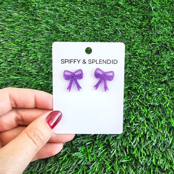 Bow Studs - Purple Glitter.