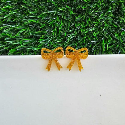 Bow Studs - Yellow Gold Glitter.