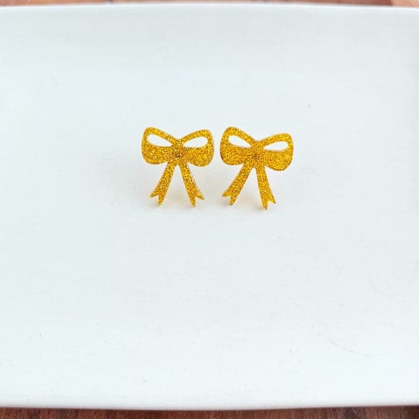 Bow Studs - Yellow Gold Glitter.