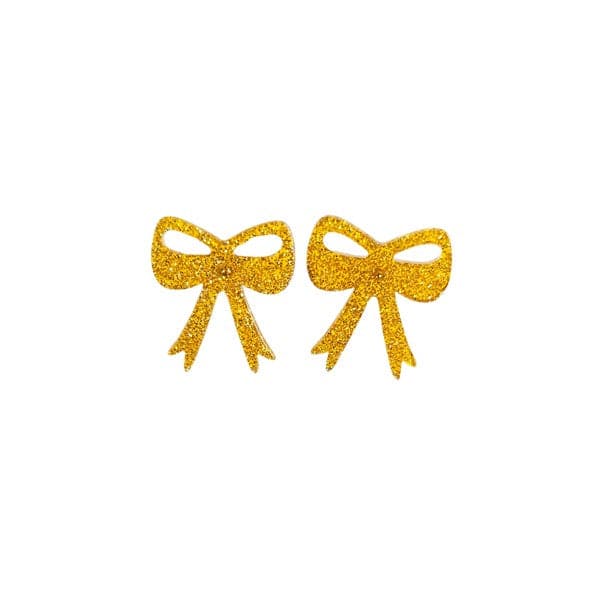 Bow Studs - Yellow Gold Glitter.