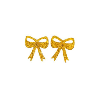 Bow Studs - Yellow Gold Glitter.