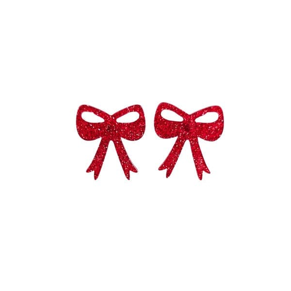 Bow Studs - Red Glitter.