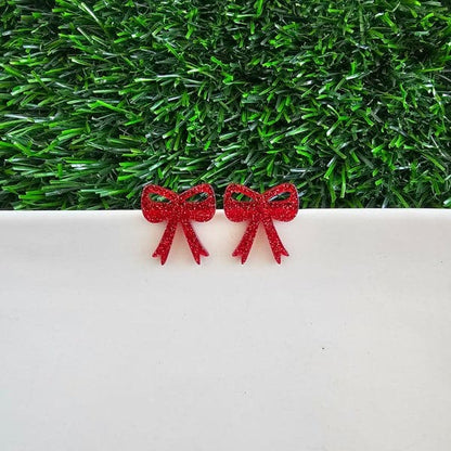 Bow Studs - Red Glitter.