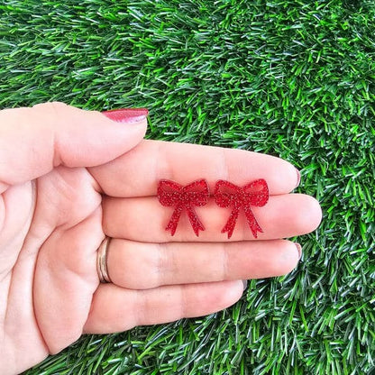 Bow Studs - Red Glitter.