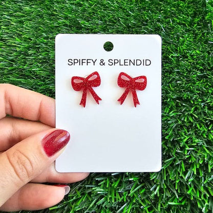 Bow Studs - Red Glitter.