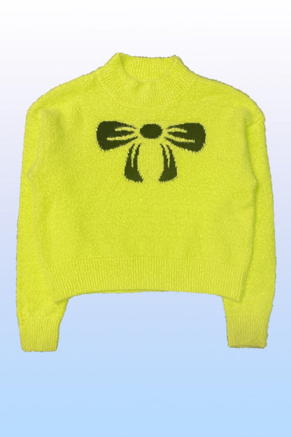 Cropped fuzzy bow sweater