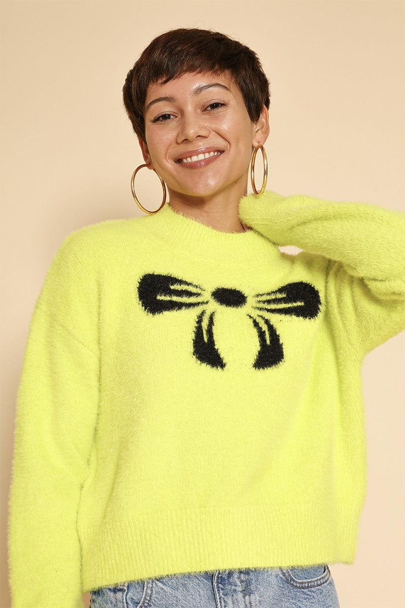 Cropped fuzzy bow sweater Miss Sparkling