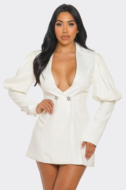 Boss Babe Puff Sleeve Blazer Mini Dress – Ivory