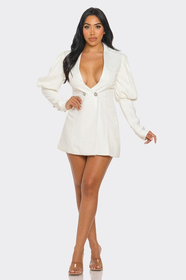 Boss Babe Puff Sleeve Blazer Mini Dress – Ivory