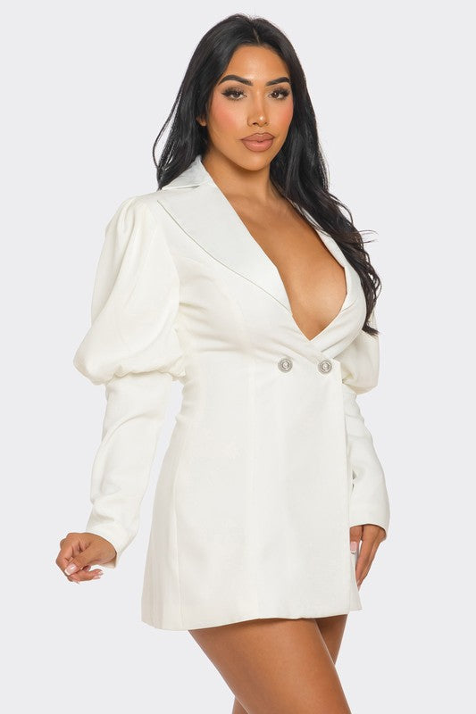 Boss Babe Puff Sleeve Blazer Mini Dress – Ivory