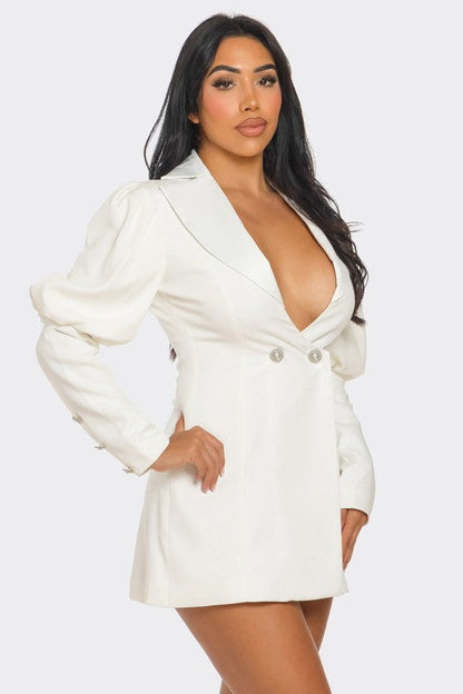 Boss Babe Puff Sleeve Blazer Mini Dress – Ivory