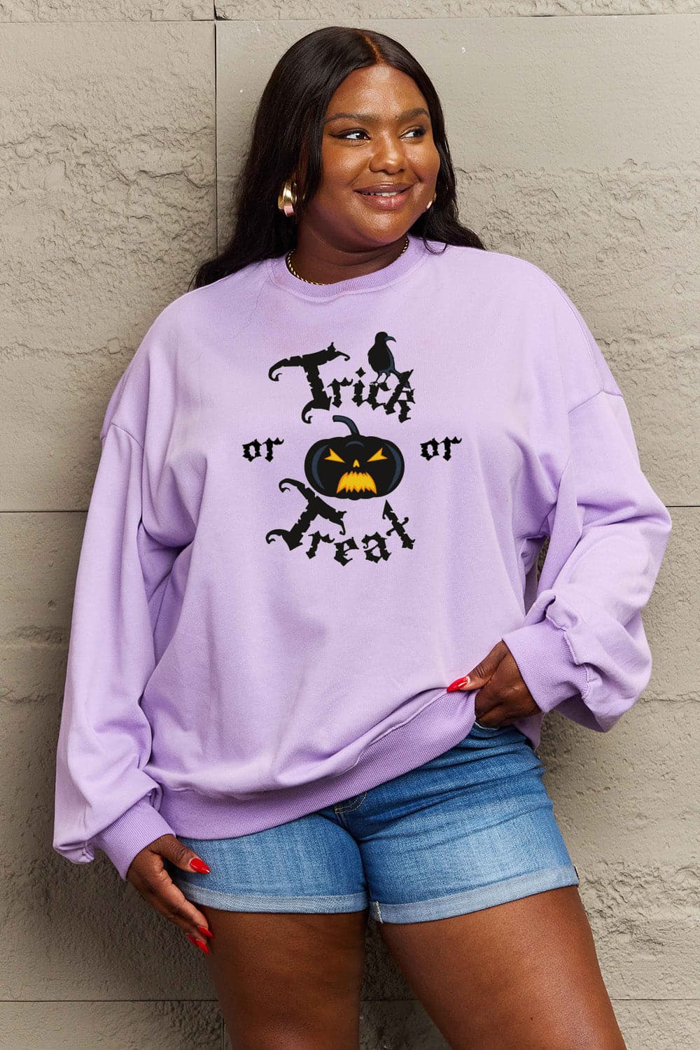 Simply Love Full Size TRICK OR TREAT Graphic Sweatshirt.