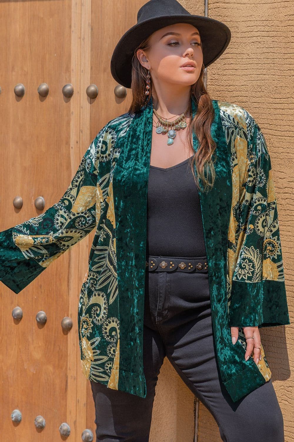 Plus Size Open Front Bohemian Style Long Sleeve Cardigan.