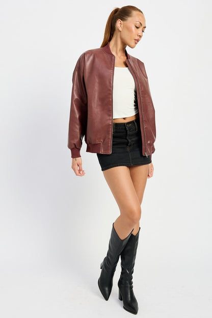 Classic vintage leather bomber jacket