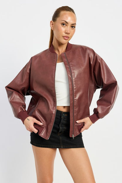 Classic vintage leather bomber jacket