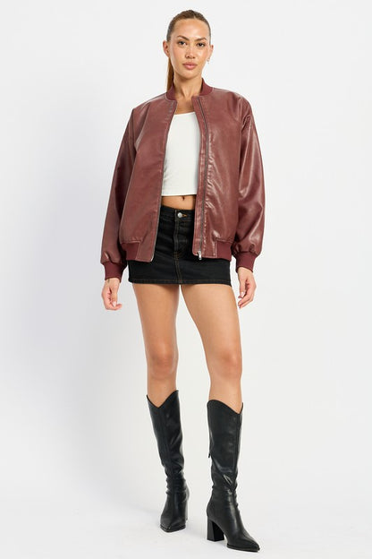 Classic vintage leather bomber jacket