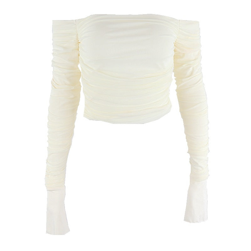 Winter Sexy off-Shoulder Slim Fit Flared Sleeves Long Sleeves T-shirt for Women Bella Mia