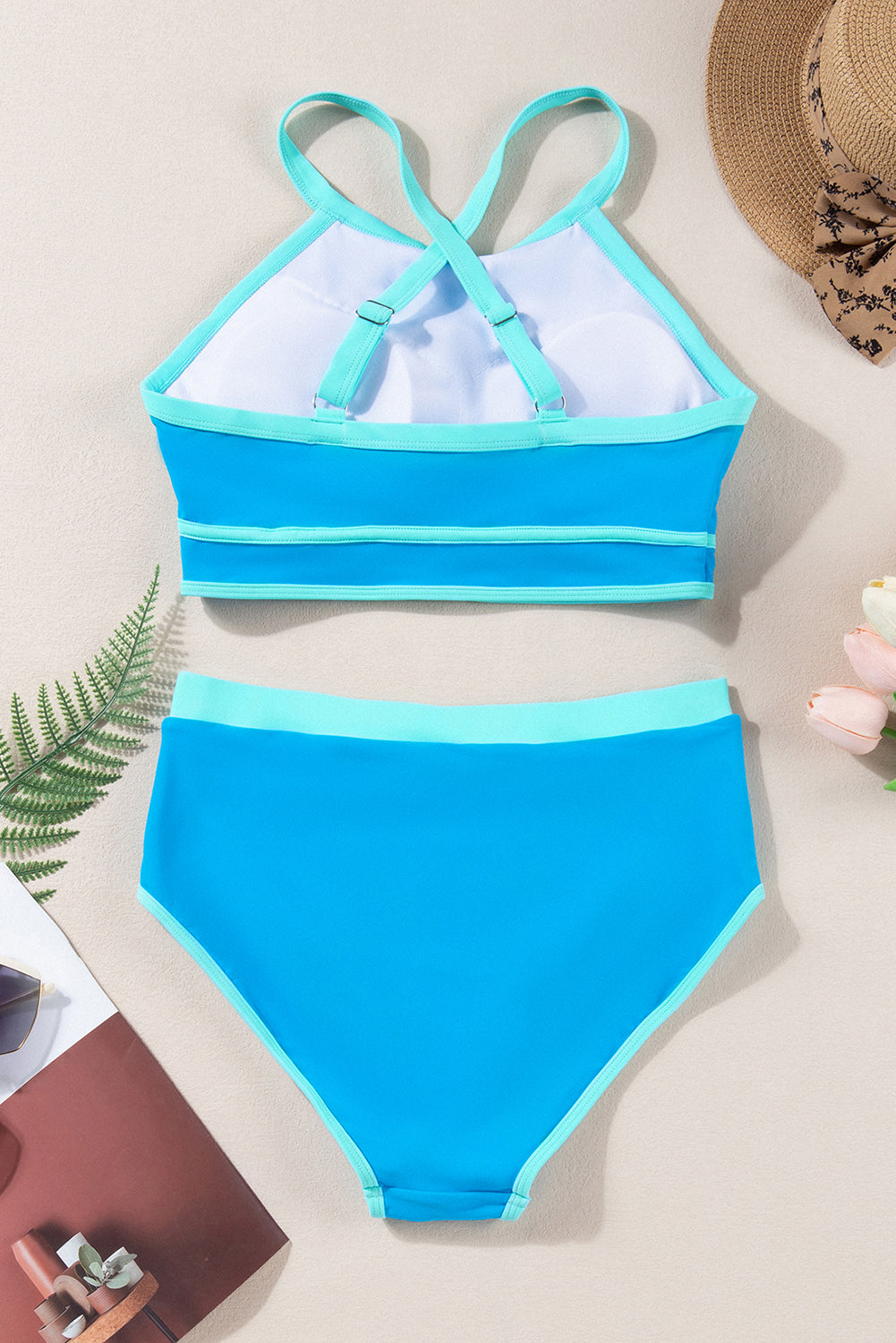 Stylish blue high-waisted bikini