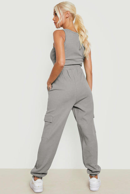 Stylish gray waffle cargo jogger pants with pockets