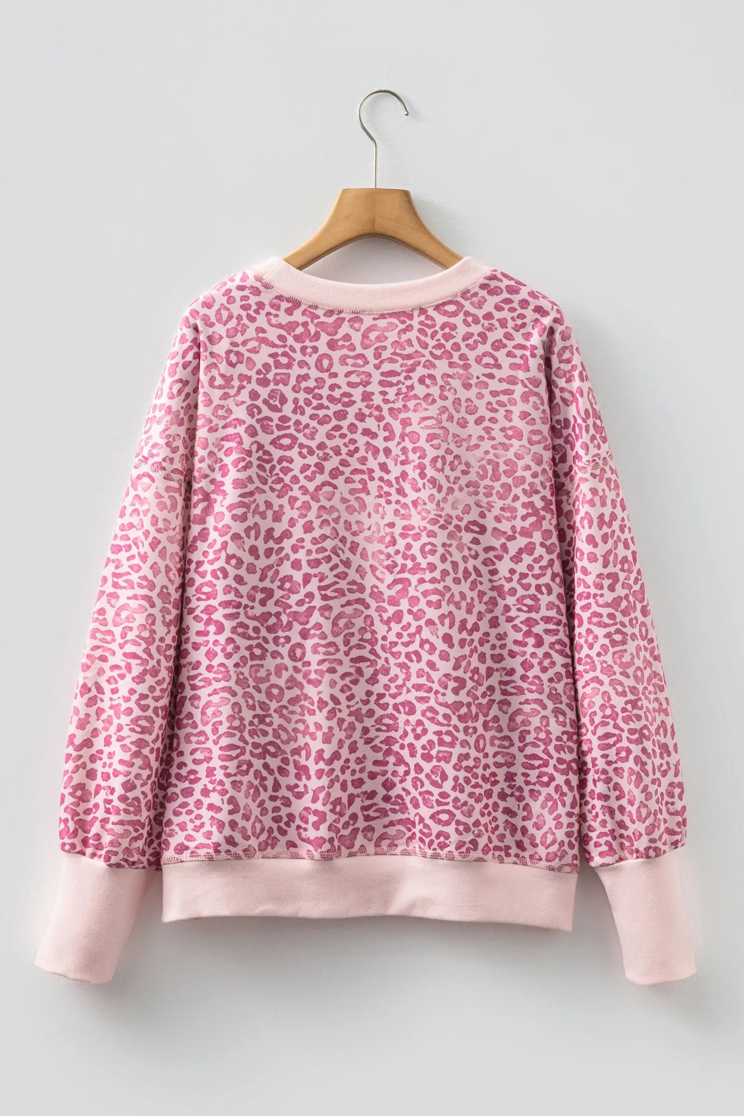 Dear-Lover Pink Leopard Print Women's Soft Everyday Sweatshirt Relaxed Fit Fall Top Dear-Lover Dropshipping