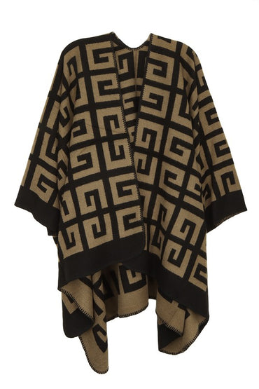 Chic Greek pattern poncho - one size fits all