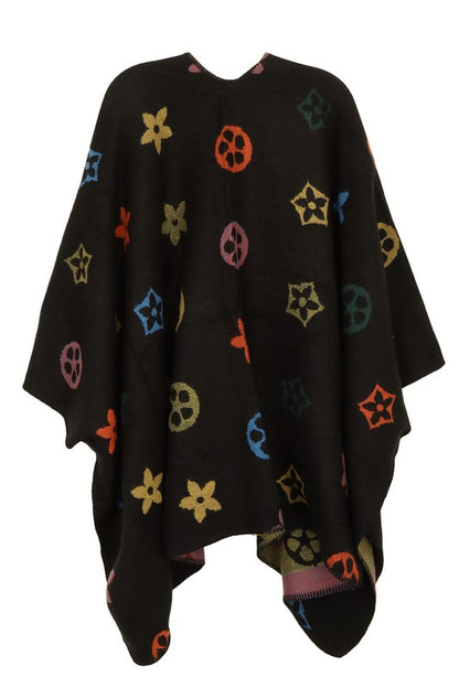 Vibrant geometric print poncho for stylish layering