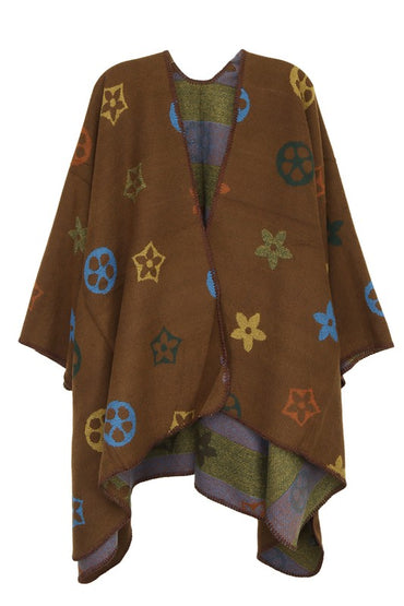 Multi color geometric poncho