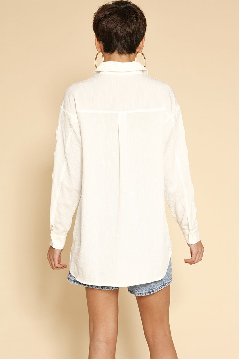 Bow sleeve button down shirt Miss Sparkling