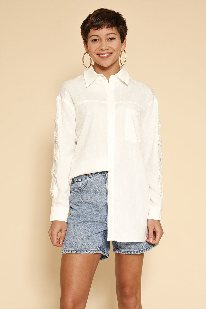 Bow sleeve button down shirt Miss Sparkling