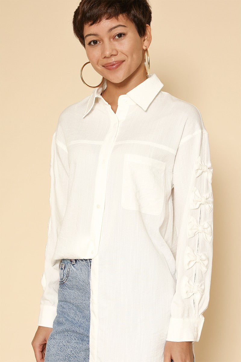 Bow sleeve button down shirt Miss Sparkling