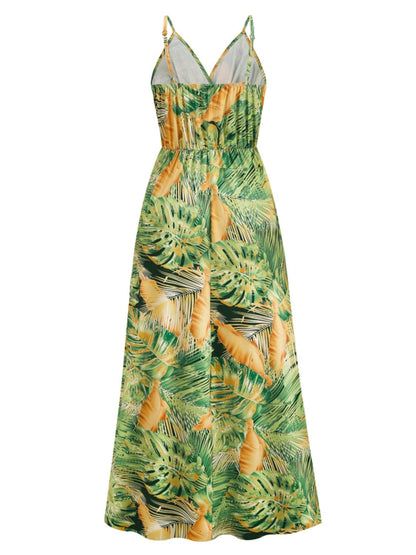 Printed Surplice Spaghetti Strap Dress.