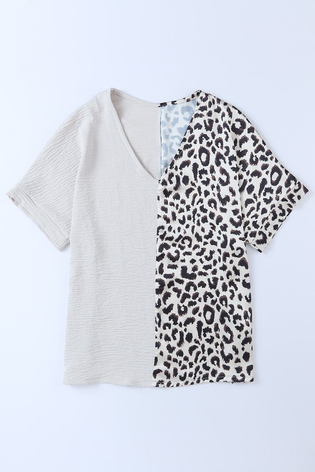 Leopard Color Block V-Neck Blouse.