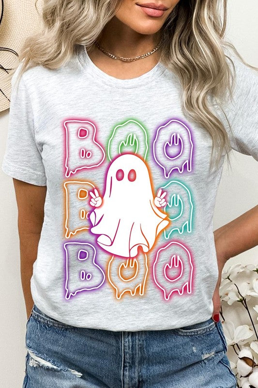 Neon Boo Ghost Halloween Graphic Tee