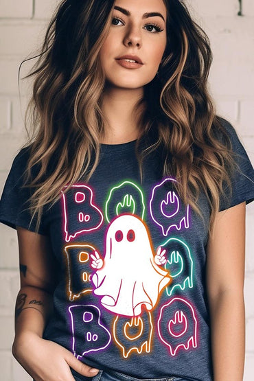 Neon Boo Ghost Halloween Graphic Tee