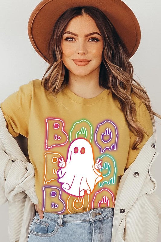 Neon Boo Ghost Halloween Graphic Tee