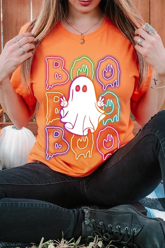 Neon Boo Ghost Halloween Graphic Tee