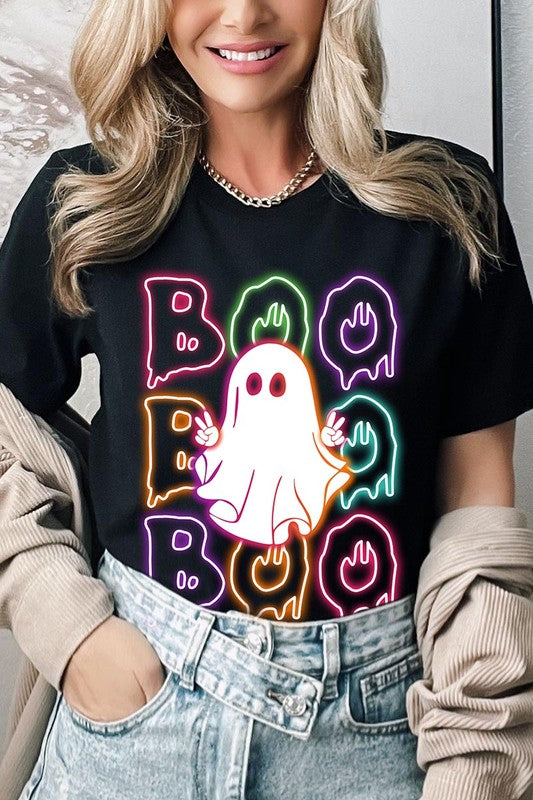 Neon Boo Ghost Halloween Graphic Tee