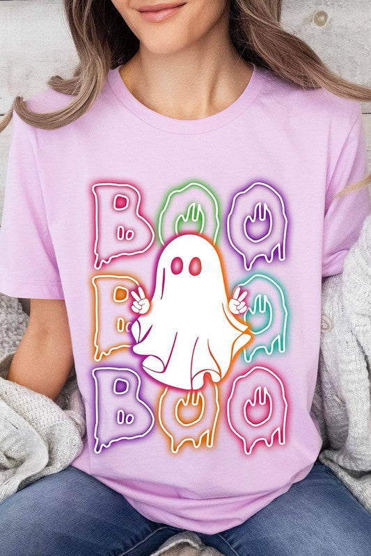 Neon Boo Ghost Halloween Graphic Tee