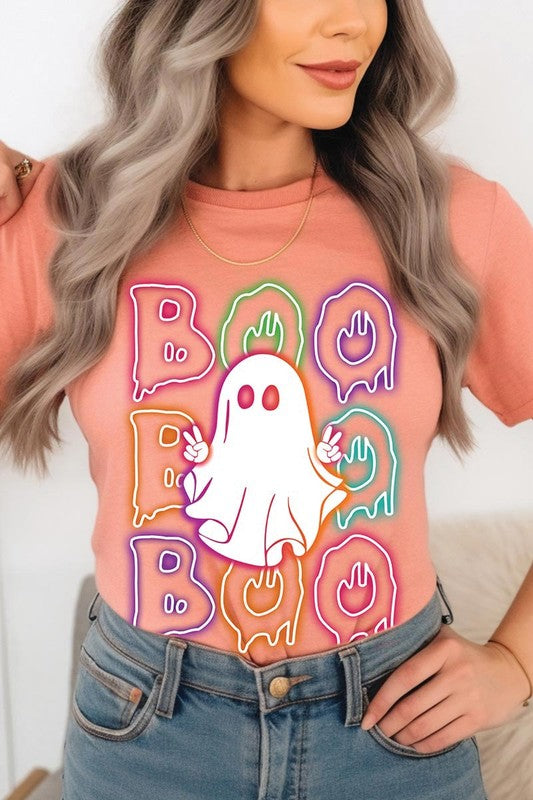 Neon Boo Ghost Halloween Graphic Tee