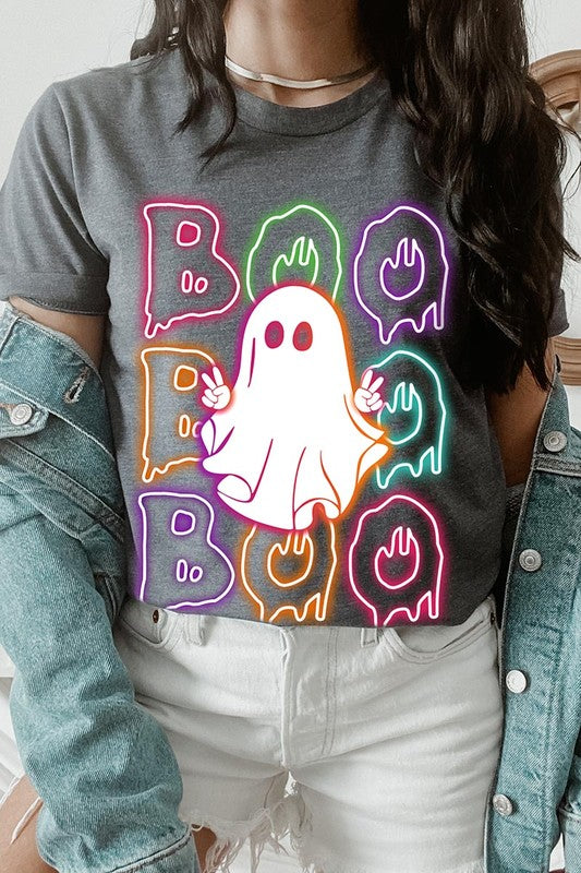 Neon Boo Ghost Halloween Graphic Tee