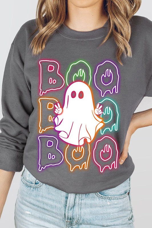 Neon ghost graphic sweatshirts for a spirited Halloween