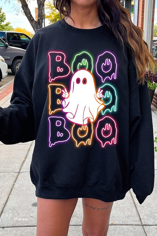 Neon ghost graphic sweatshirts for a spirited Halloween